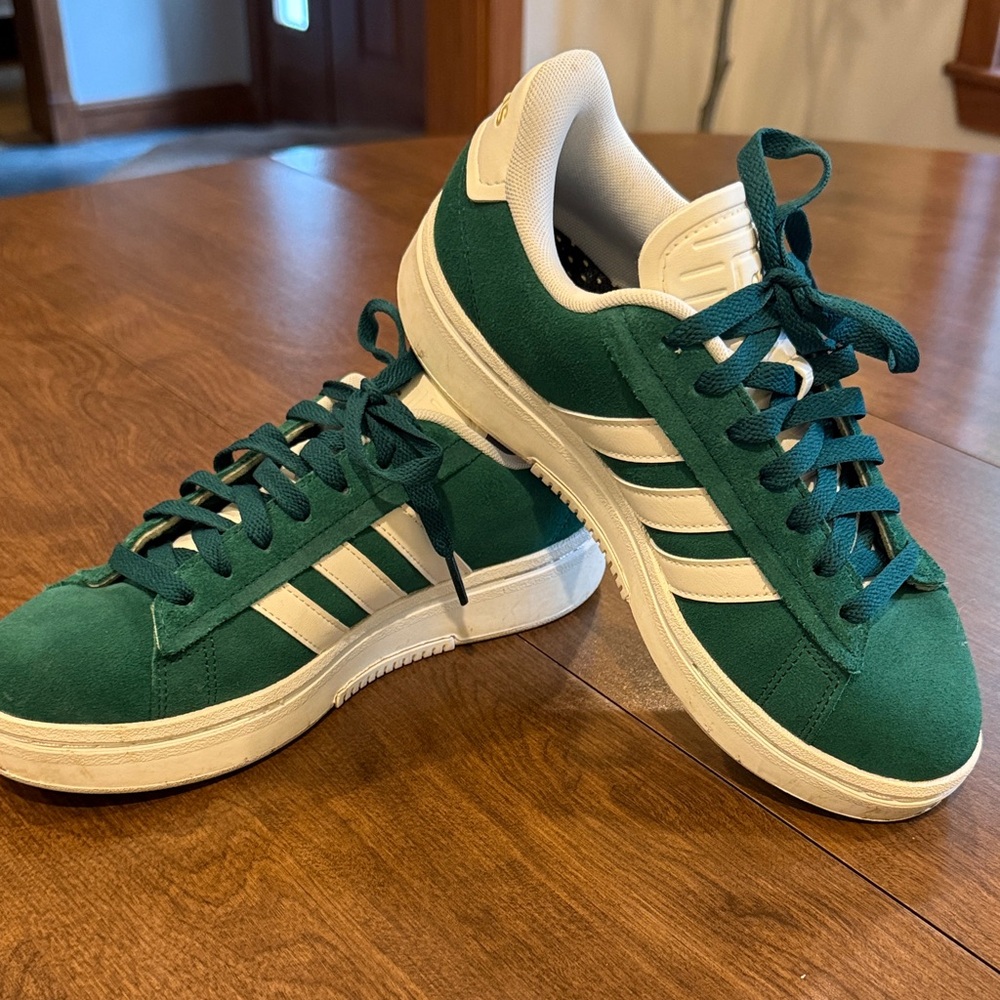 Adidas Forest Green and White Sneakers